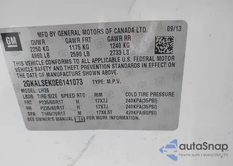 2014 GMC Terrain Slt-1 из США, поврежденный, VIN 2GKALSEK0E6141073